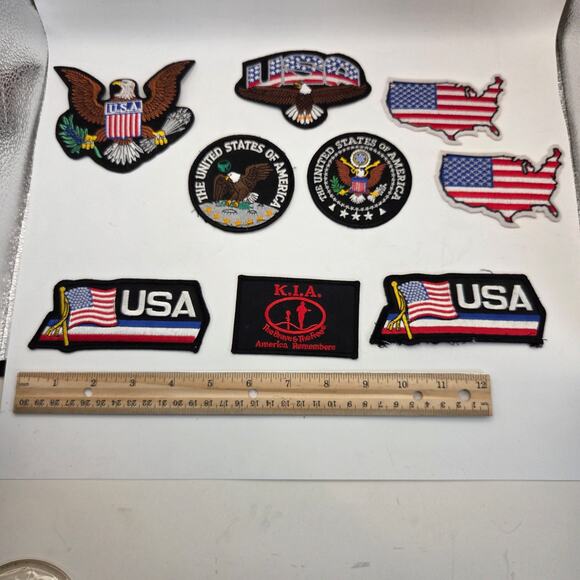 Lot of 9 USA Patriotic Eagle Flag Embroidered Patches Sew On Craft DIY Set - Picture 2 of 11